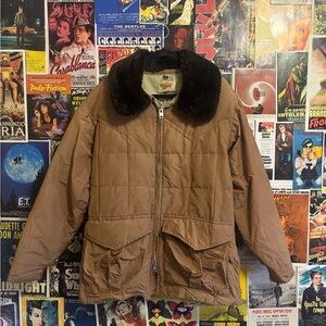 Men's Brown Bomber Jacket with Fur Collar